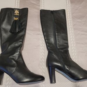 Paola Quadretti Firenze Black Leather Knee High Boots,  8 1/2